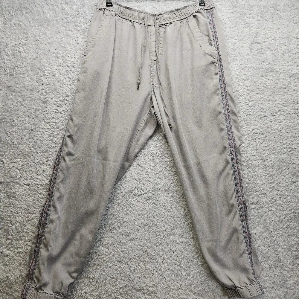 Knox Rose Gray Jogger Pants Size Embroidery Size Medium Boho Hippie Casual